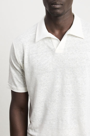 3429 Polo derby in lino manica corta latte - 2