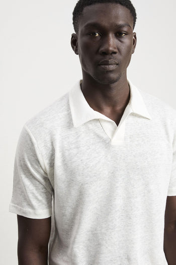 3429 Polo derby in lino manica corta latte - 3