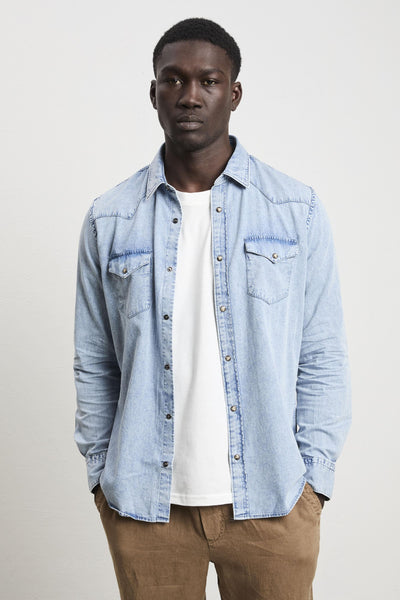3055 Camicia texana stampa denim