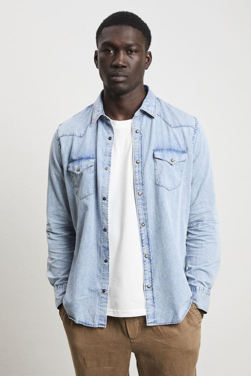 3055 Camicia texana stampa denim