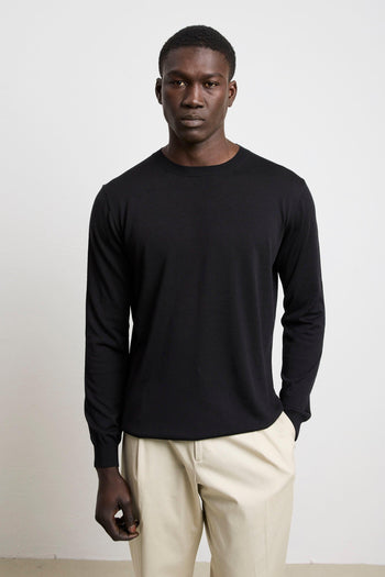 3217 Maglia manica lunga in seta e cotone nero - 5