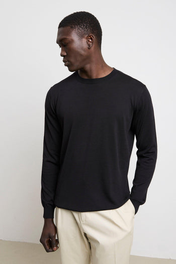 3217 Maglia manica lunga in seta e cotone nero - 2