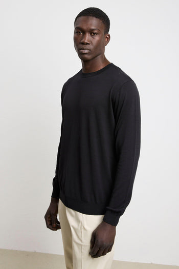 3217 Maglia manica lunga in seta e cotone nero - 6