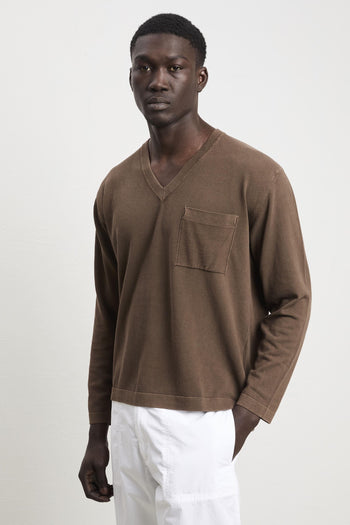 Atomo 3068 Maglia scollo a V marrone - 5