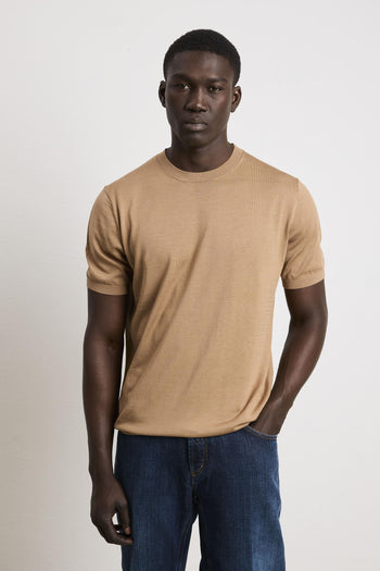 3212 T-shirt in maglina seta e cotone tabacco - 3