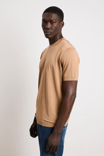 3212 T-shirt in maglina seta e cotone tabacco - 5