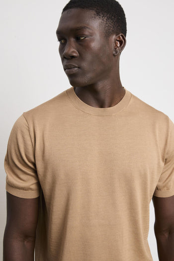 3212 T-shirt in maglina seta e cotone tabacco - 4