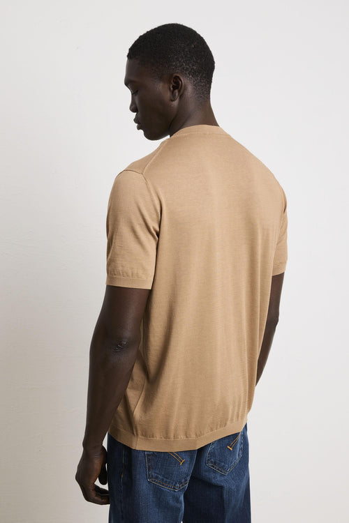 3212 T-shirt in maglina seta e cotone tabacco