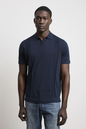 3462 Polo in maglina manica corta a costine blu - 4