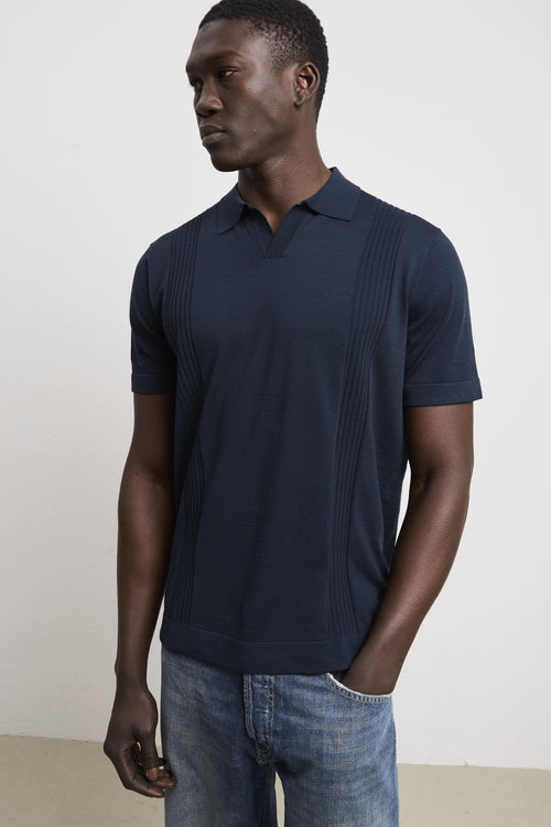 3462 Polo in maglina manica corta a costine blu
