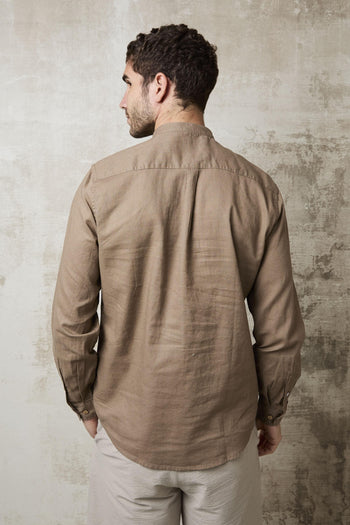 1716 Camicia marrone coreana in lino - 4