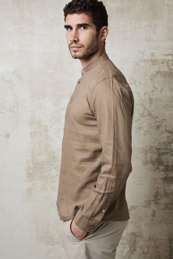 1716 Camicia marrone coreana in lino - 5