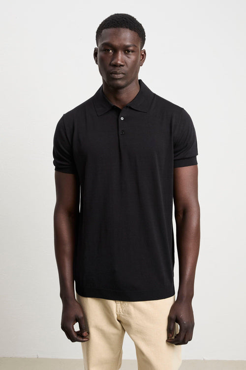 3213 Polo in maglina seta e cotone manica corta nera