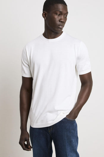 3210 T-shirt in maglina seta e cotone panna - 6