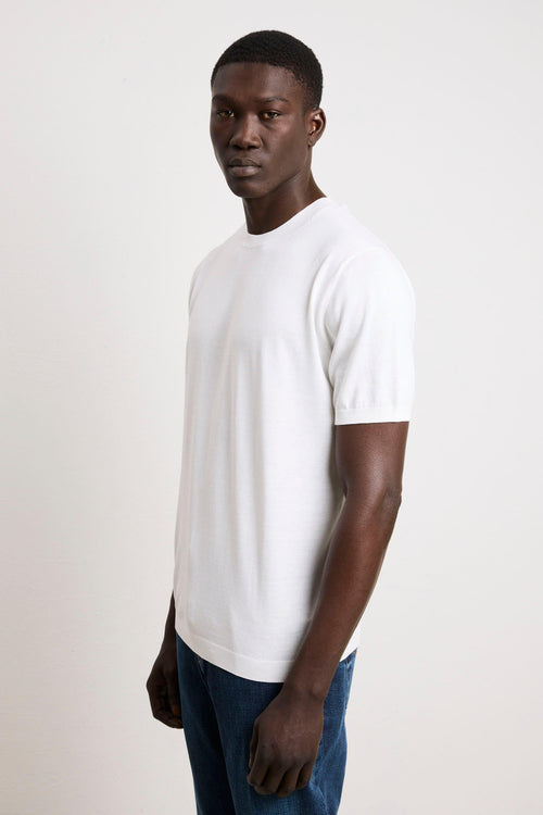 3210 T-shirt in maglina seta e cotone panna