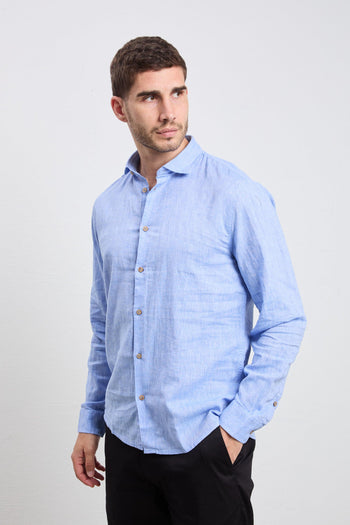 3160 Camicia manica lunga in lino azzurro fiammato - 3
