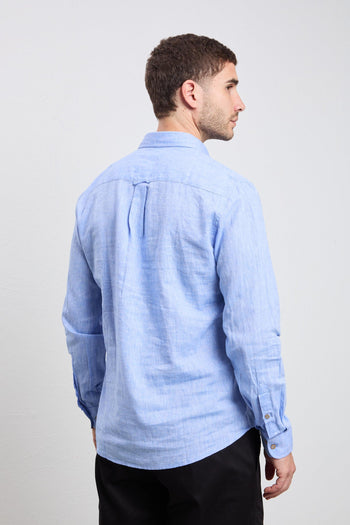 3160 Camicia manica lunga in lino azzurro fiammato - 5