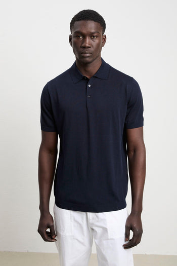 3214 Polo in maglina seta e cotone manica corta blu - 5