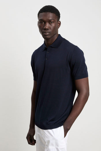 3214 Polo in maglina seta e cotone manica corta blu - 6
