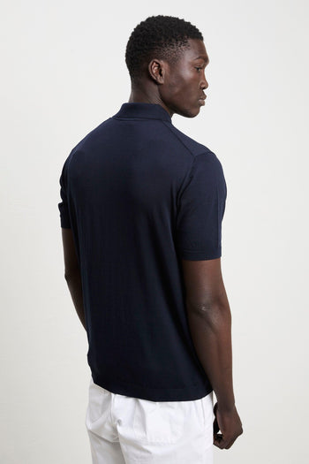3214 Polo in maglina seta e cotone manica corta blu - 7