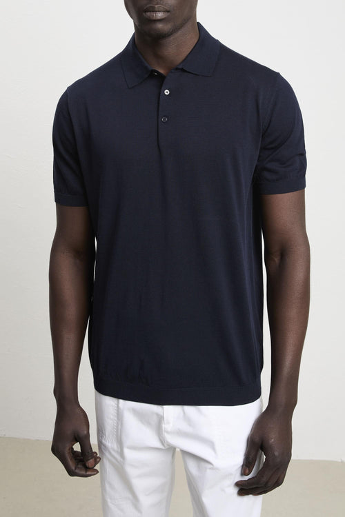 3214 Polo in maglina seta e cotone manica corta blu