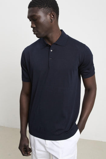 3214 Polo in maglina seta e cotone manica corta blu - 4