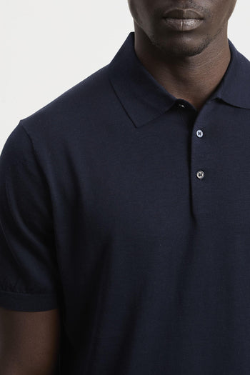 3214 Polo in maglina seta e cotone manica corta blu - 2