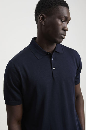 3214 Polo in maglina seta e cotone manica corta blu - 3
