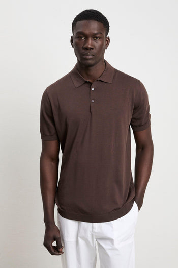 3215 Polo in maglina seta e cotone manica corta moro - 4