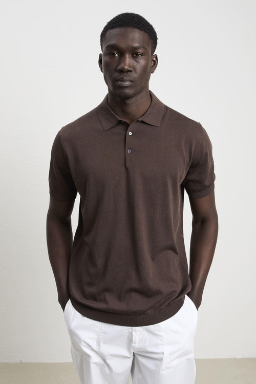 3215 Polo in maglina seta e cotone manica corta moro