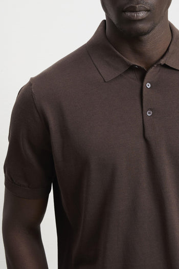 3215 Polo in maglina seta e cotone manica corta moro - 2