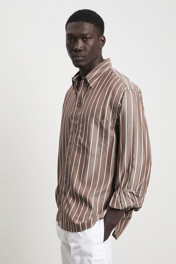 36 - 3344 Camicia a maniche lunghe marrone a righe bianche - 7