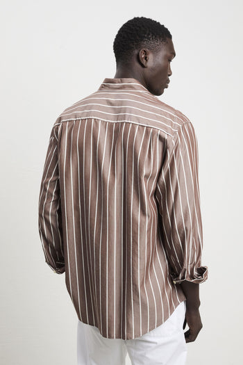 36 - 3344 Camicia a maniche lunghe marrone a righe bianche - 3