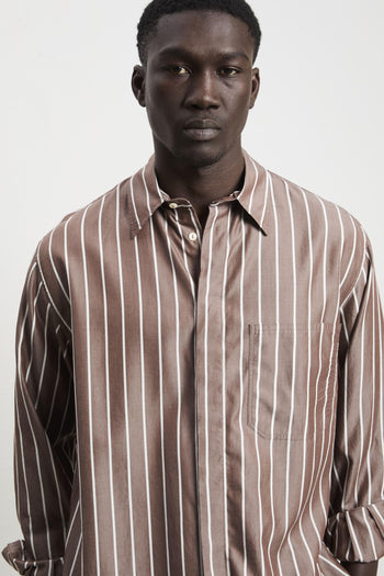 36 - 3344 Camicia a maniche lunghe marrone a righe bianche - 4