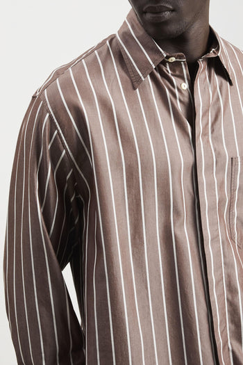 36 - 3344 Camicia a maniche lunghe marrone a righe bianche - 2