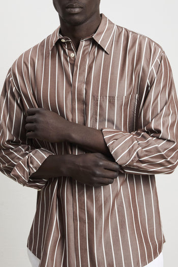 36 - 3344 Camicia a maniche lunghe marrone a righe bianche - 5