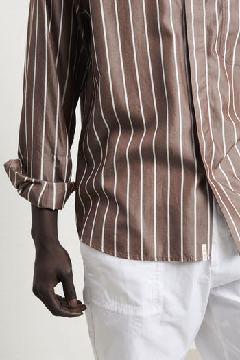 36 - 3344 Camicia a maniche lunghe marrone a righe bianche - 6