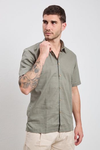 3163 Camicia manica corta in lino verde - 4