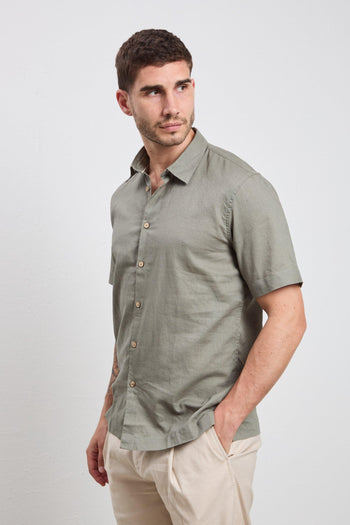 3163 Camicia manica corta in lino verde - 3