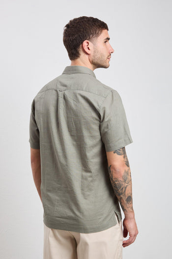 3163 Camicia manica corta in lino verde - 5