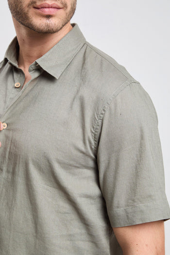 3163 Camicia manica corta in lino verde - 2