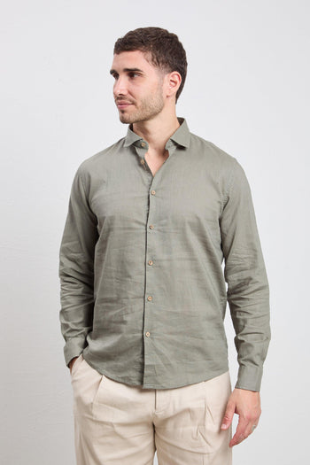 3159 Camicia manica lunga in lino verde - 3