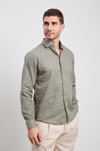 3159 Camicia manica lunga in lino verde - 4
