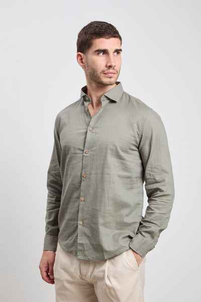 3159 Camicia manica lunga in lino verde