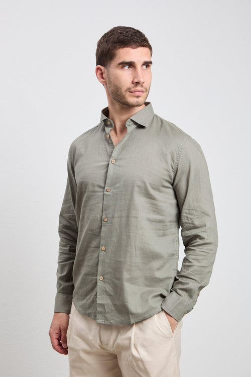 3159 Camicia manica lunga in lino verde