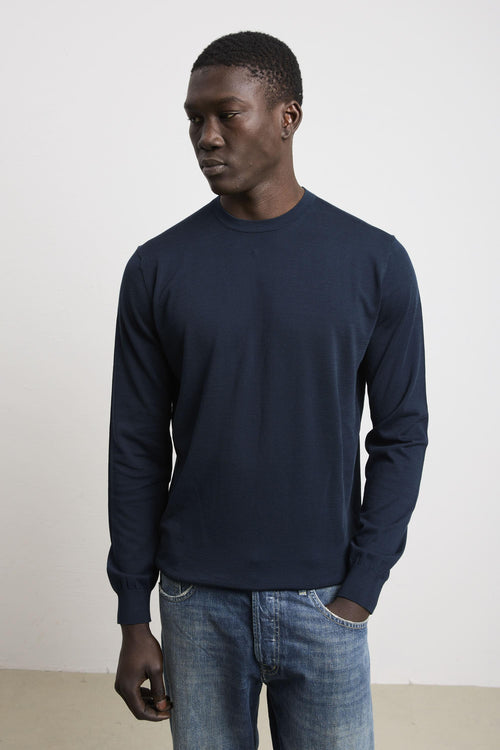 3201 Maglia manica lunga in seta e cotone blu