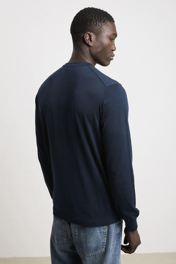 3201 Maglia manica lunga in seta e cotone blu - 7