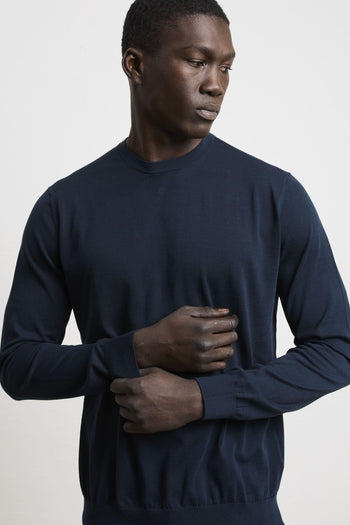 3201 Maglia manica lunga in seta e cotone blu - 5