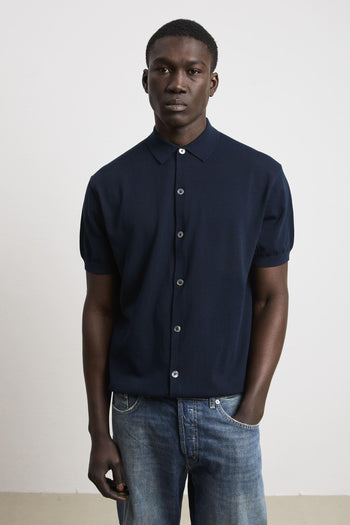3446 Camicia manica corta in maglina blu - 4