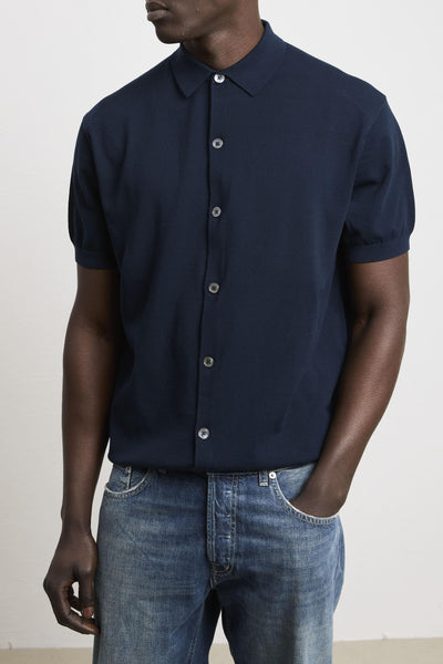 3446 Camicia manica corta in maglina blu